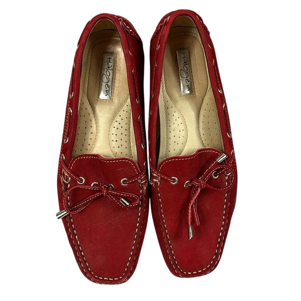Halogen Seude Leather Moccosin Loafer Shoes Womens Size 8M Red